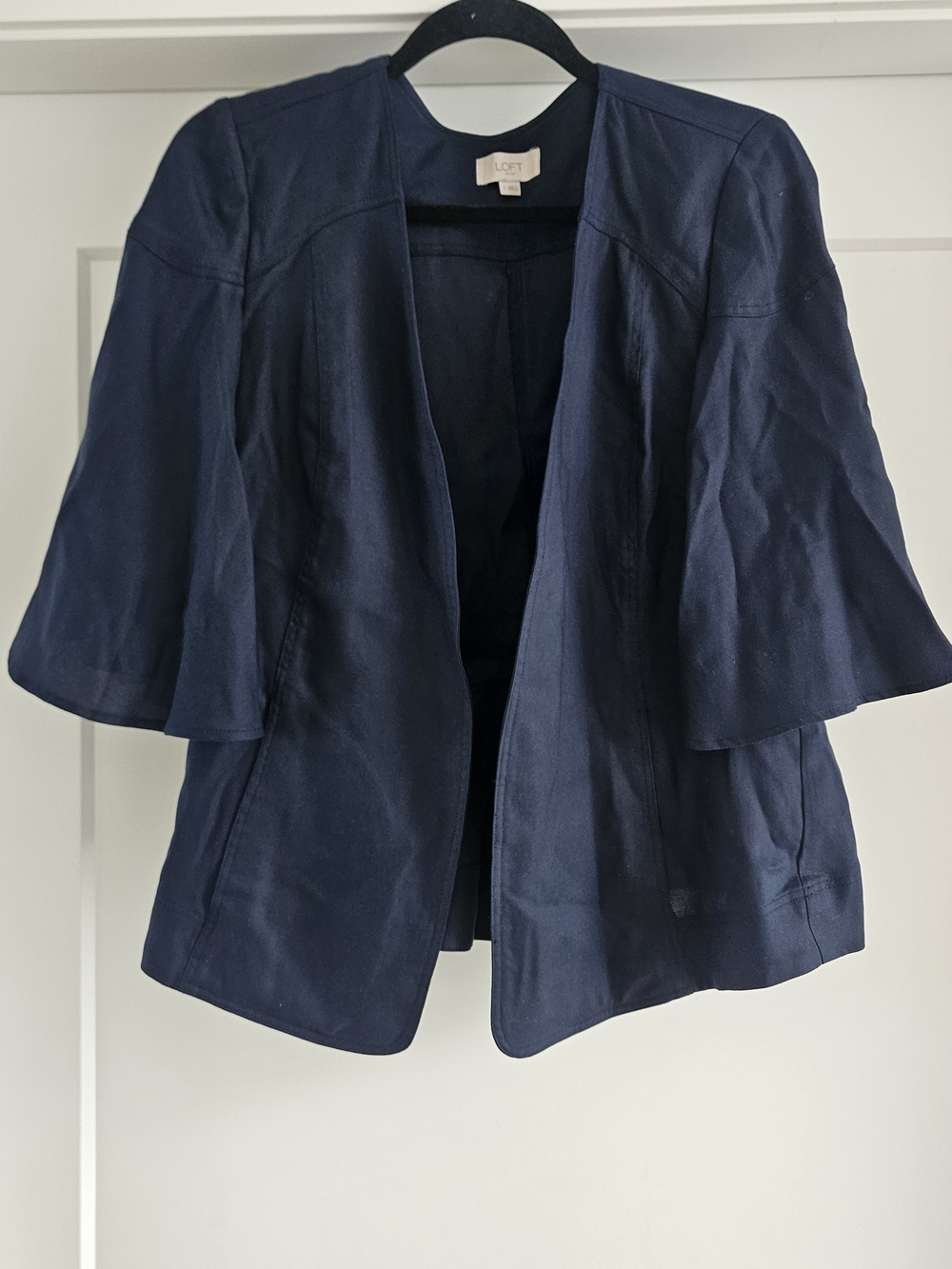 LOFT Navy Open-Front Bell Sleeve Blazer Sz Small Lyocell